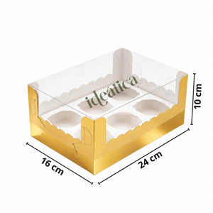 Caja Para Cupcakes 6 Orificios Armable de Carton Laminado con Tapa Plastica para Repostería 25 pzas