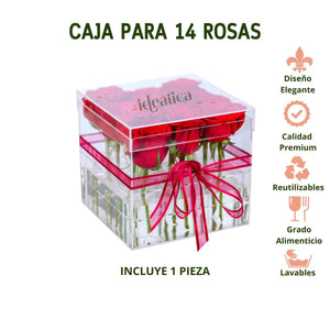 Caja Para Rosas Acrilico Para Regalo, Recuerdo y Decoracion 14 Rosas 1 pza IA