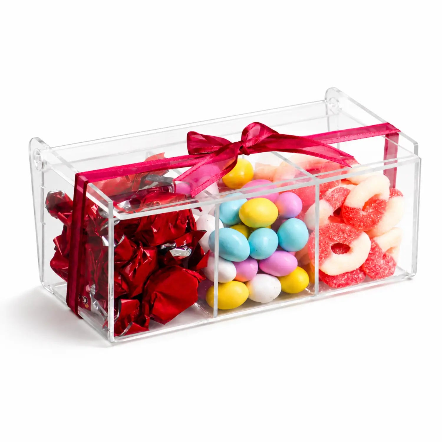 Caja Rectangular 3 Compartimientos para Dulces Té y Catering Acrílico - 1 pza