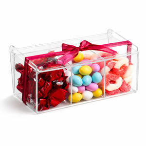 Caja Rectangular 3 Compartimientos para Dulces Té y Catering Acrílico - 1 pza