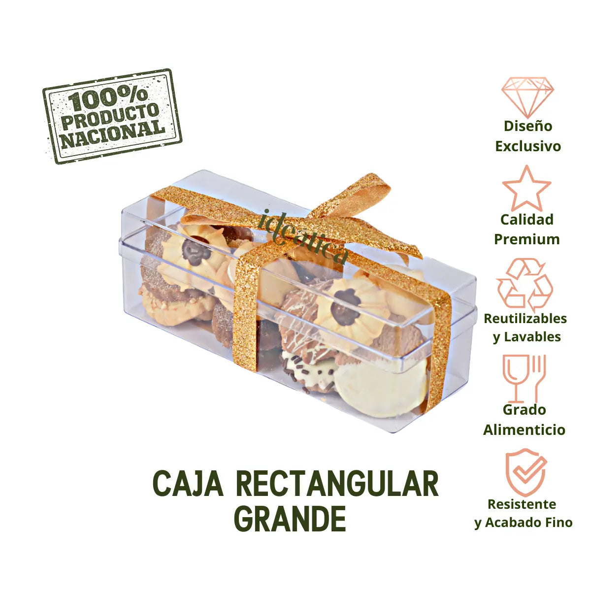 Caja Rectangular Grande Acrilico Para Postres, Regalo, Recuerdo y Decoracion 10 pzas IA