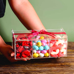 Caja Rectangular de Almacenamiento para Sprinkles, Chocolates, Azucar, Dulces, Té, Cucharitas de Acrílico Candy Bar Catering 3 Compartimientos IA