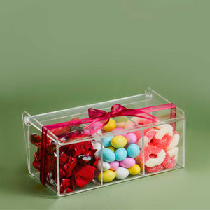 Caja Rectangular de Almacenamiento para Sprinkles, Chocolates, Azucar, Dulces, Té, Cucharitas de Acrílico Candy Bar Catering 3 Compartimientos IA