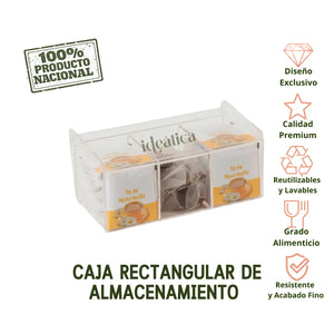 Caja Rectangular de Almacenamiento para Sprinkles, Chocolates, Azucar, Dulces, Té, Cucharitas de Acrílico Catering 3 Compartimientos