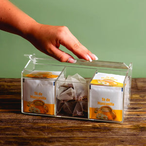 Caja Rectangular de Almacenamiento para Sprinkles, Chocolates, Azucar, Dulces, Té, Cucharitas de Acrílico Catering 3 Compartimientos