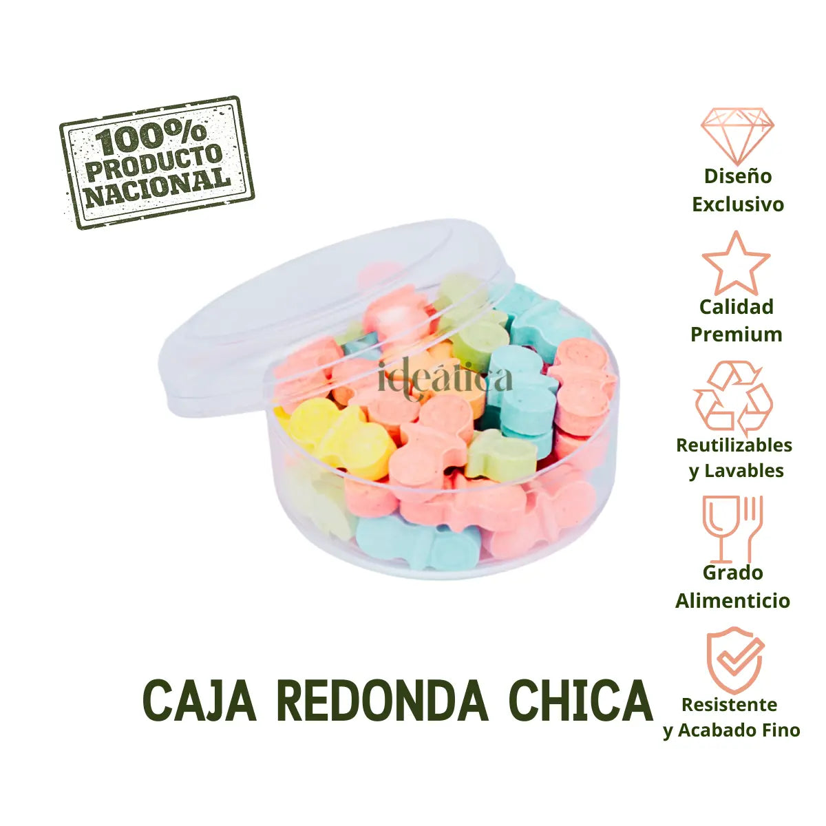 Caja Redonda Lisa Chica Acrilico Para Dulces, Regalo, Recuerdo y Decoracion 20 pzas. IA