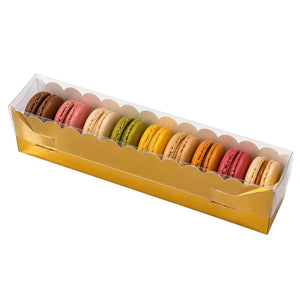 Caja para Macarrones de Carton Laminado Armable con Tapa Plastica para Repostería 50 pzas
