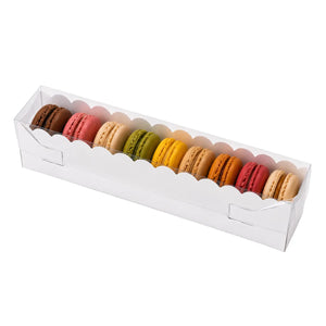 Caja para Macarrones de Carton Laminado Armable con Tapa Plastica para Repostería 50 pzas