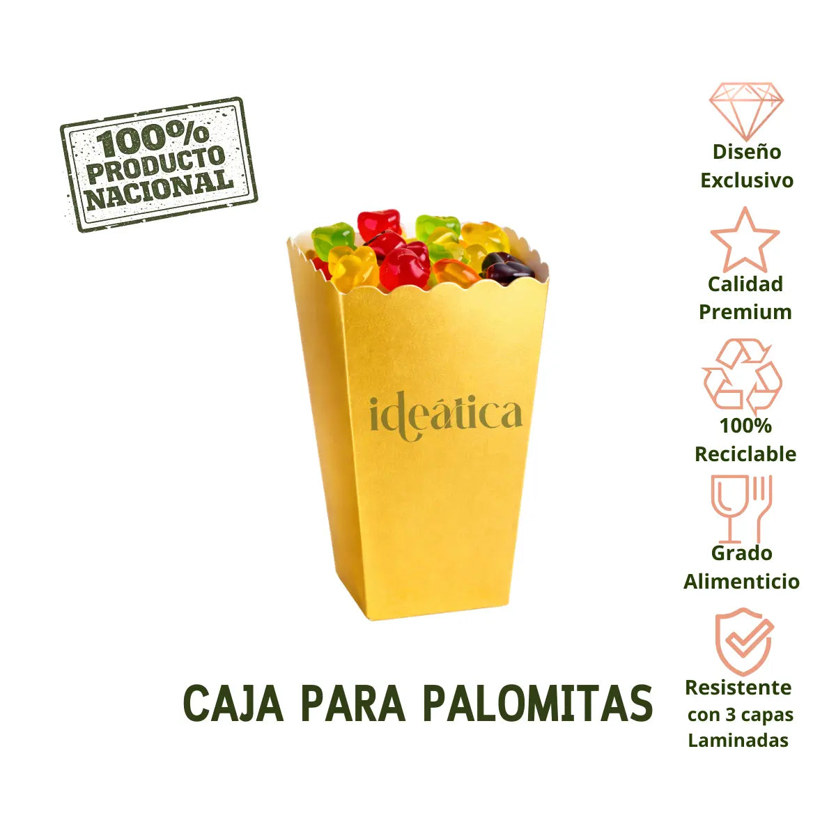 Vaso Caja para Palomitas Dulces de Carton Laminado Decoracion Catering 50 pzas RP