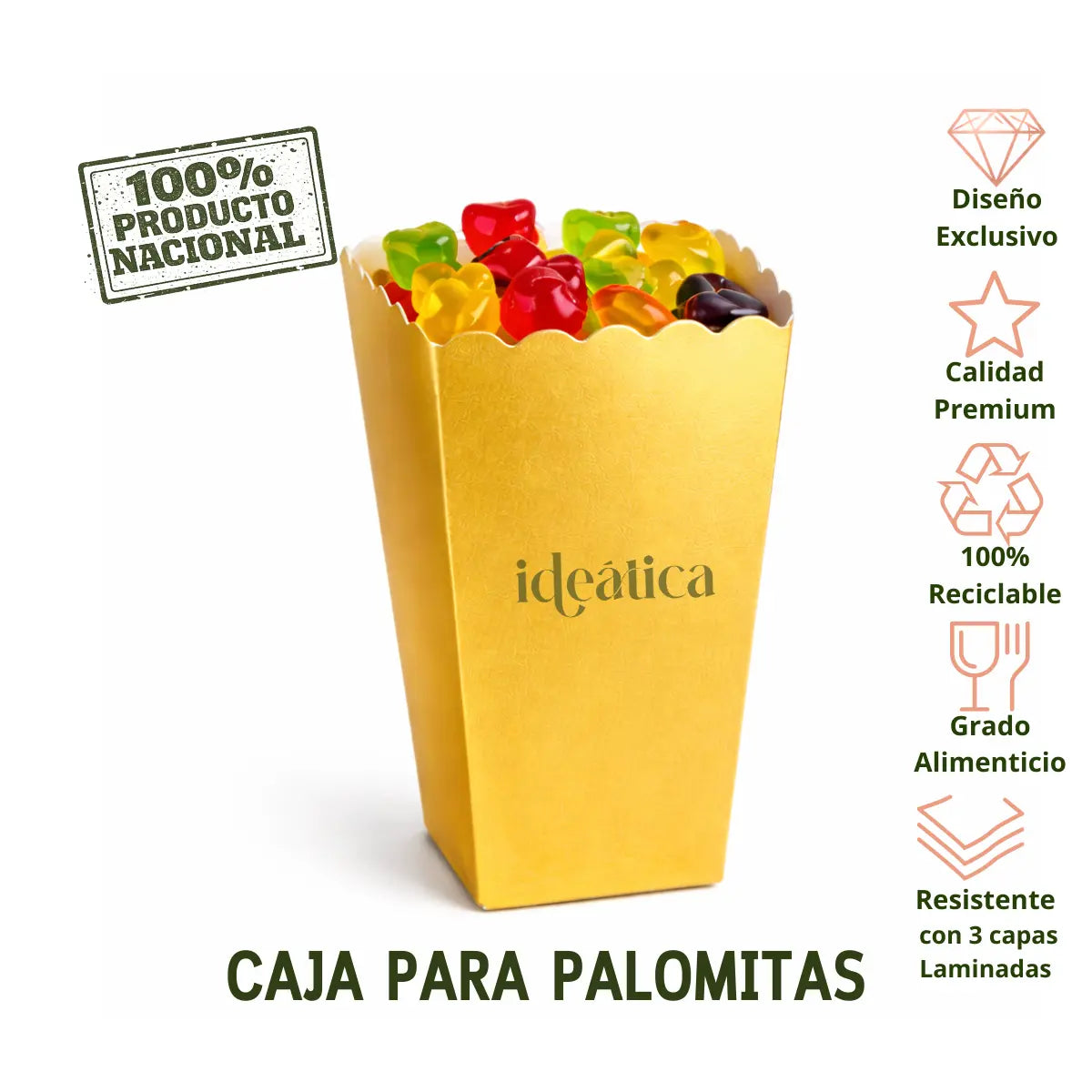 Vaso Caja para Palomitas Dulces de Carton Laminado Decoracion Catering 50 pzas RP