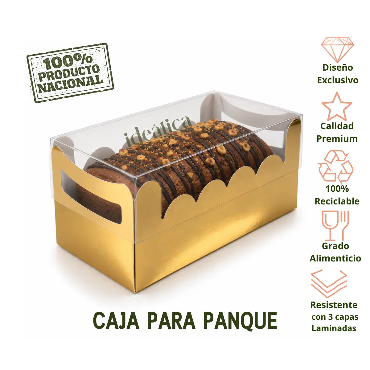 Caja para Panque de Carton Laminado Armable con Tapa Plastica para Repostería 25 pzas