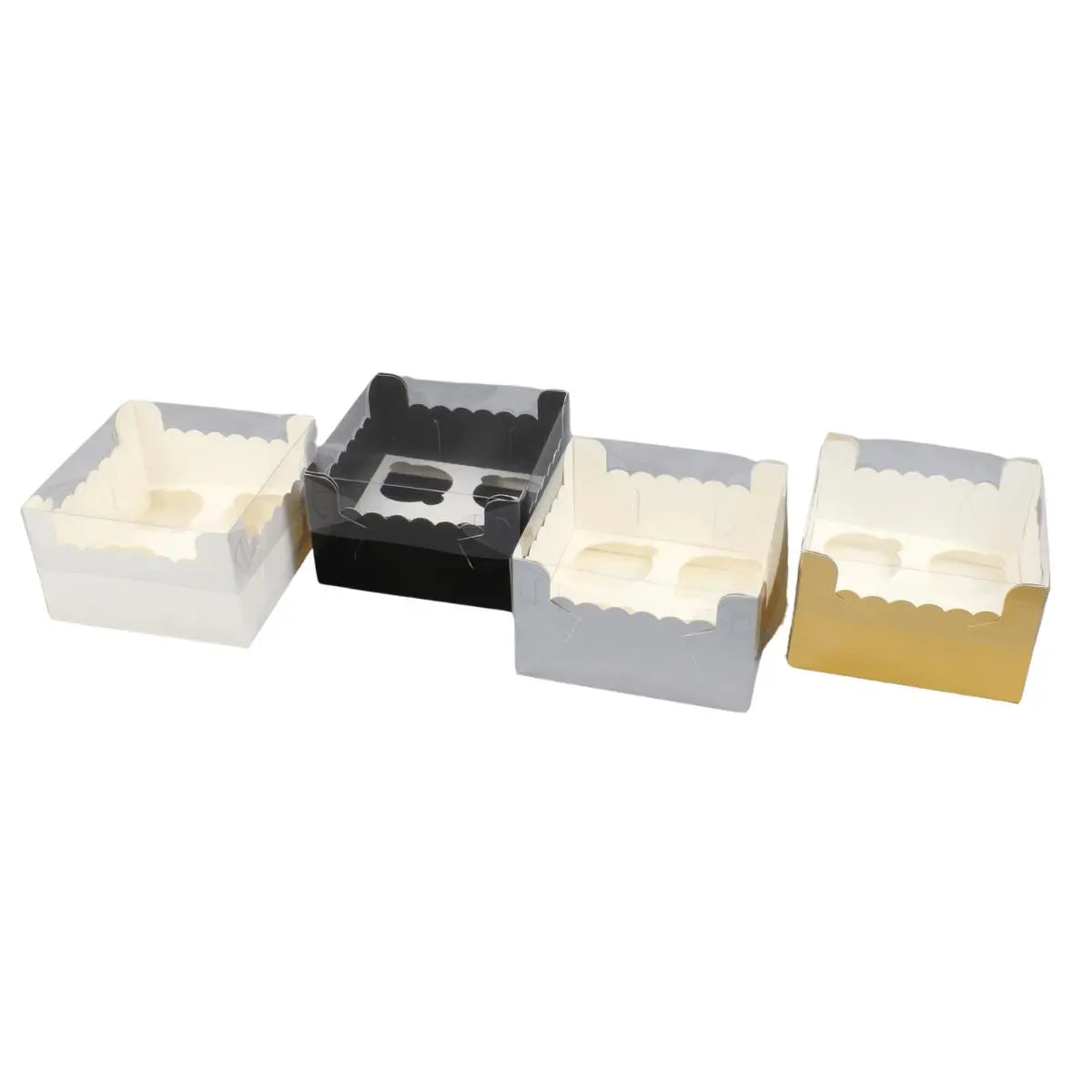 Caja Para Cupcakes 4 Orificios Armable de Cartón Laminado con Tapa Plástica RP