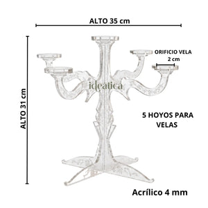 Candelabro para Velas 5 Hoyos Decaracion y Catering Acrilico