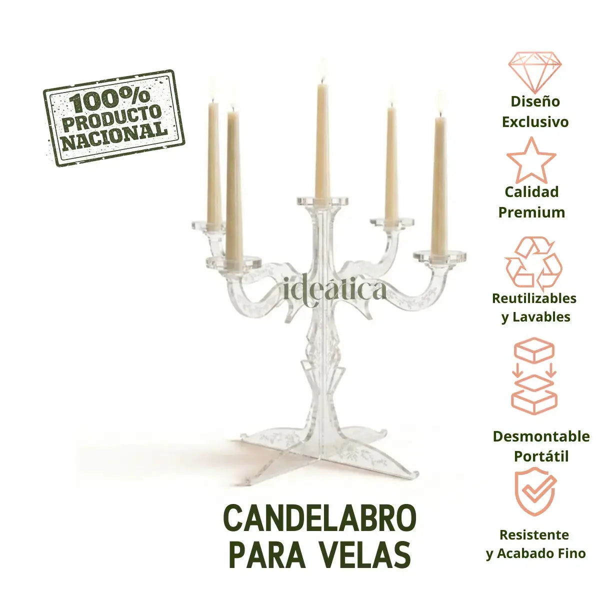 Candelabro para Velas Decaracion y Catering Acrilico - 5 Hoyos IA