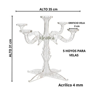 Candelabro para Velas Decaracion y Catering Acrilico - 5 Hoyos IA