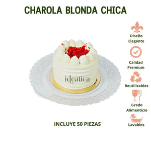 Charola Blonda Chica Para Pasteles, Canapes o Postres Re-utilizable Plastico Catering 50 pzas IA
