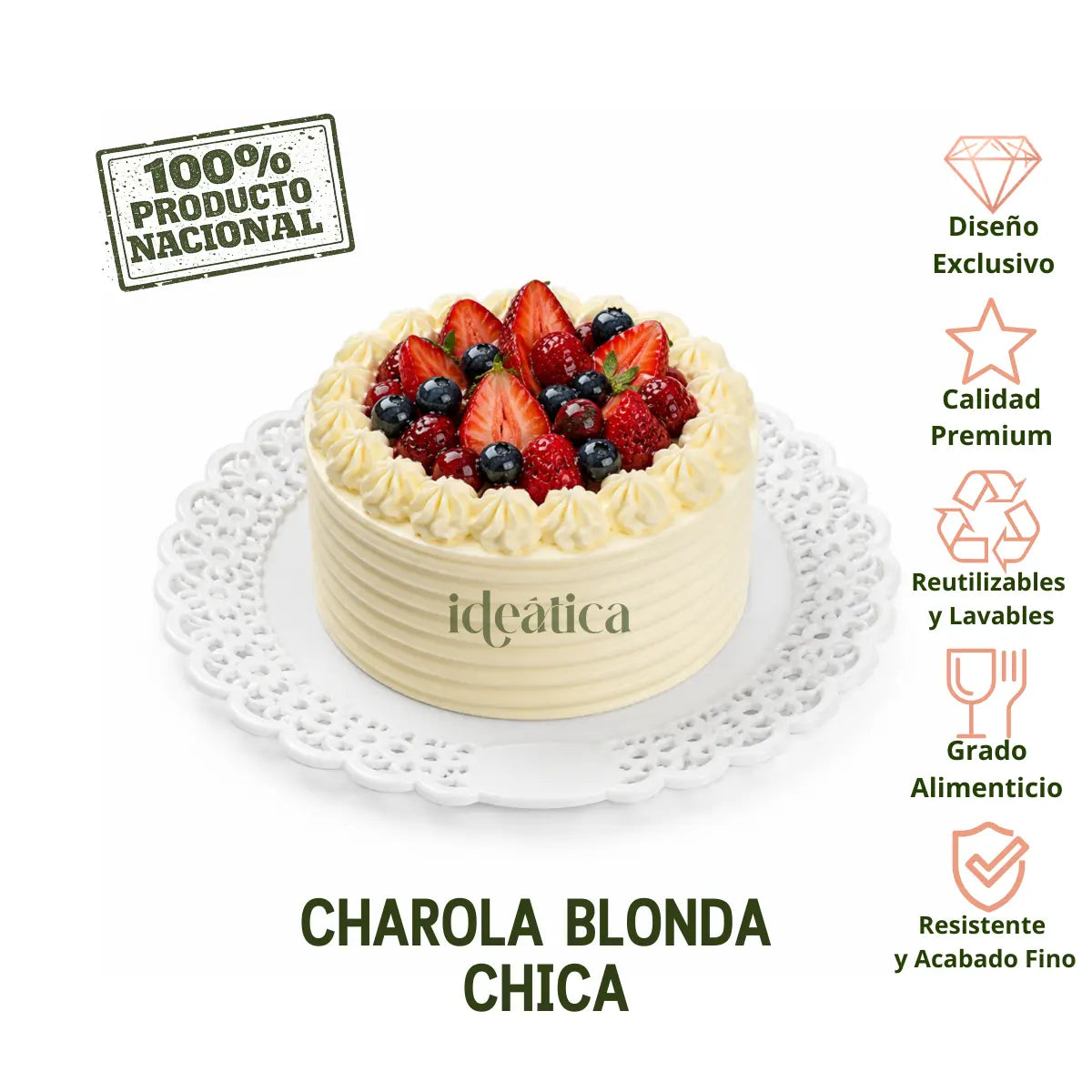Charola Blonda Chica para Pasteles Postres y Catering Acrilico - 50 pzas