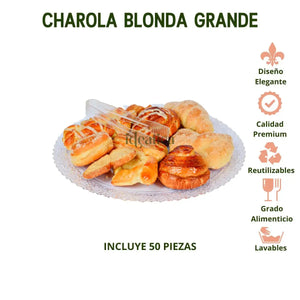 Charola Blonda Grande Para Pasteles, Canapes o Postres Re-utilizable Plastico Catering 50 pzas IA