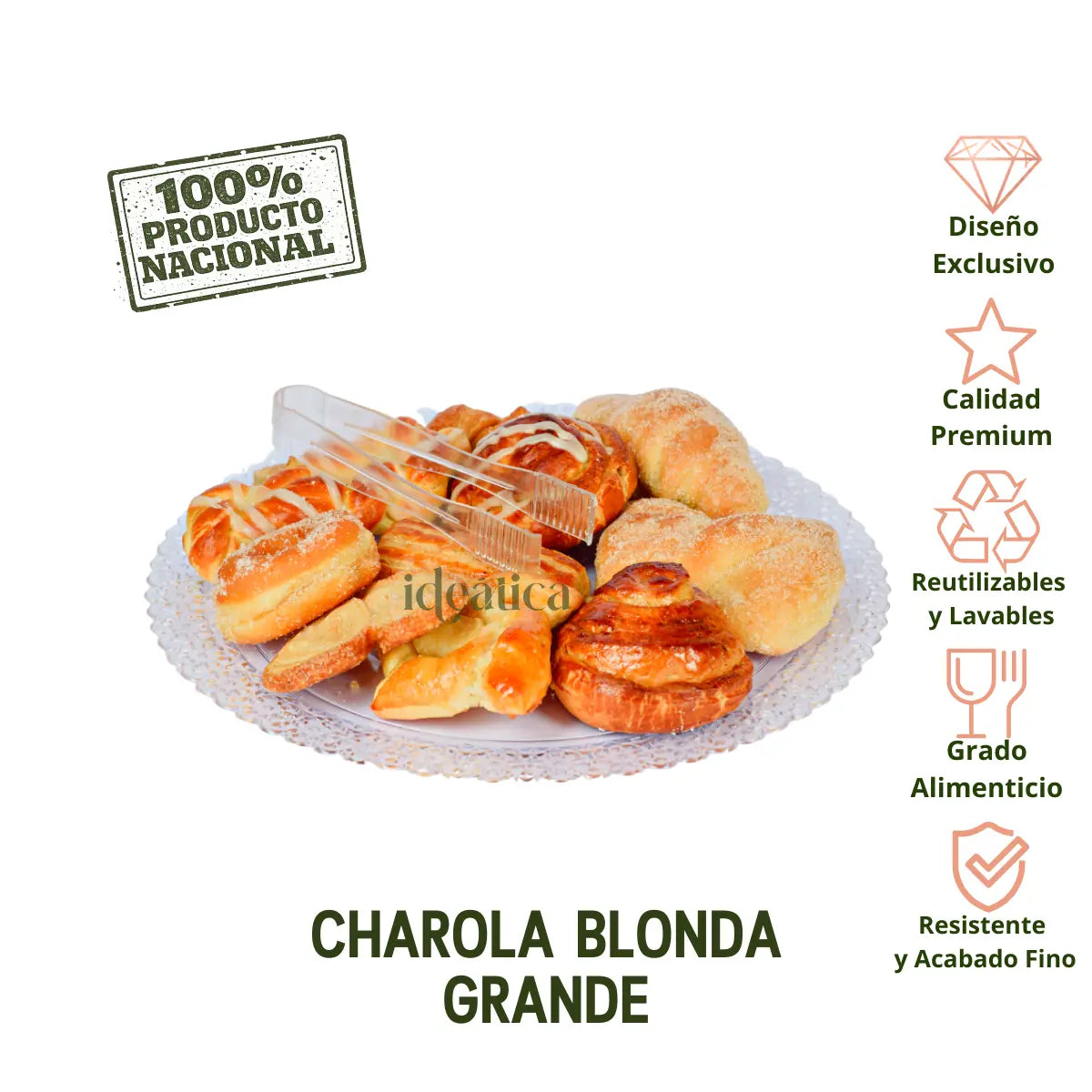 Charola Blonda Grande para Pasteles Postres y Catering Plastico - 50 pzas