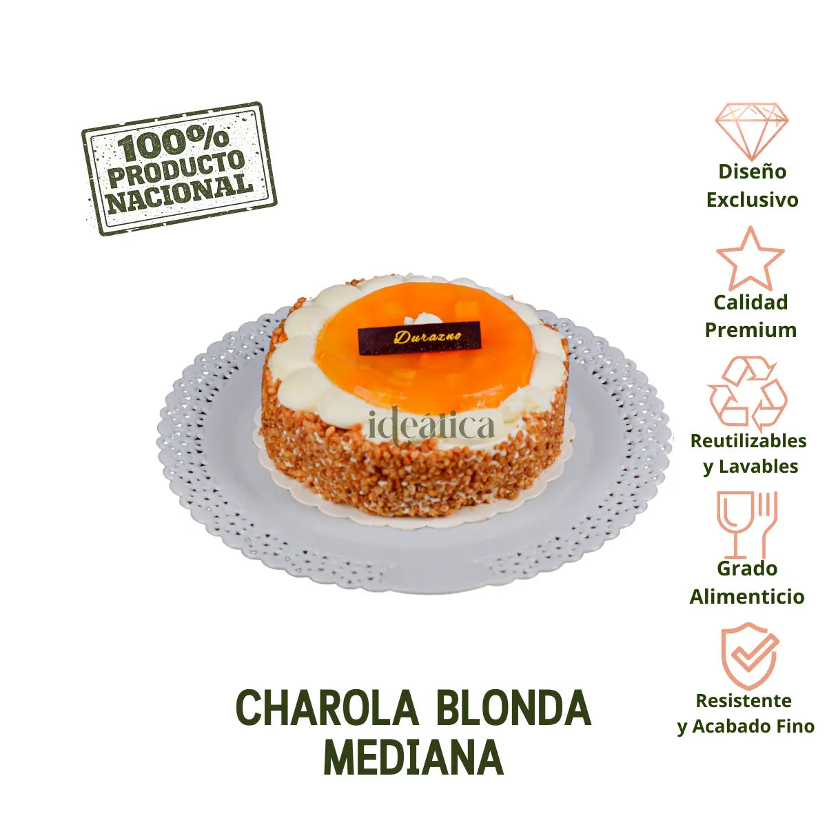 Charola Blonda Mediana Para Pasteles Postres y Catering Plastico - 50 pzas