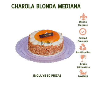 Charola Blonda Mediana Para Pasteles, Canapes o Postres Re-utilizable Plastico Catering 50 pzas IA