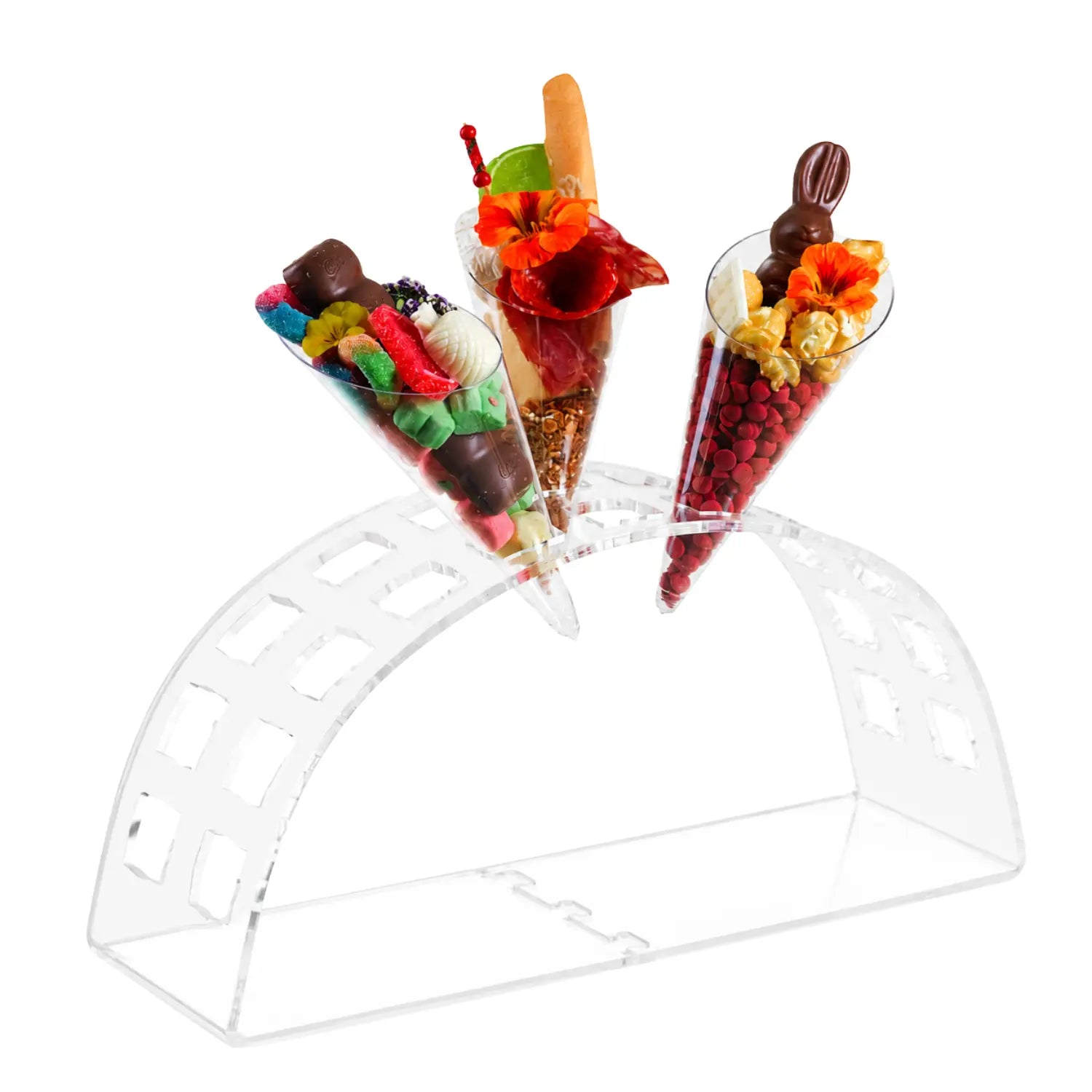 Charola Display Arco para Conos y Catering Acrilico - 22 Hoyos