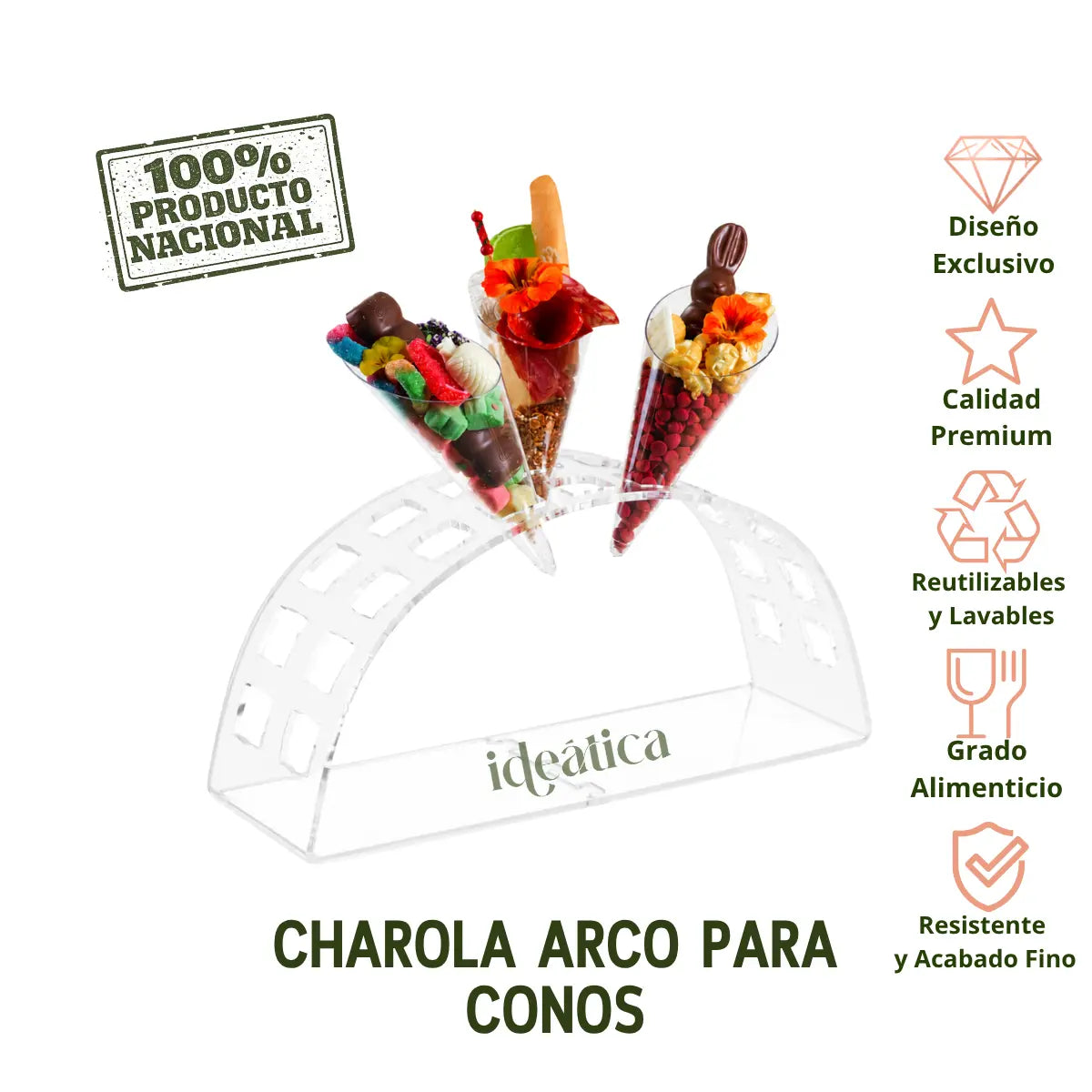 Charola Display Arco para Conos y Catering Acrilico - 22 Hoyos