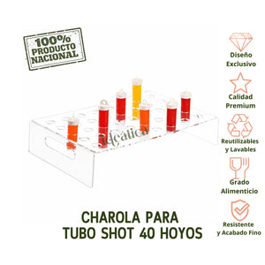 Charola Display para Tubo Shot Burbujeros y Catering Acrilico - 40 Hoyos