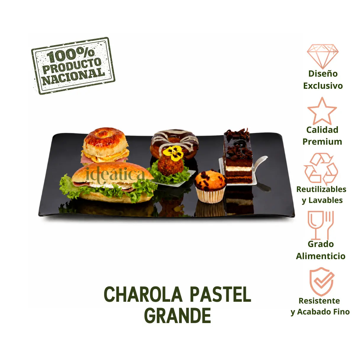 Charola Pastel Grande Re-utilizable Plastico Catering 3 pzas