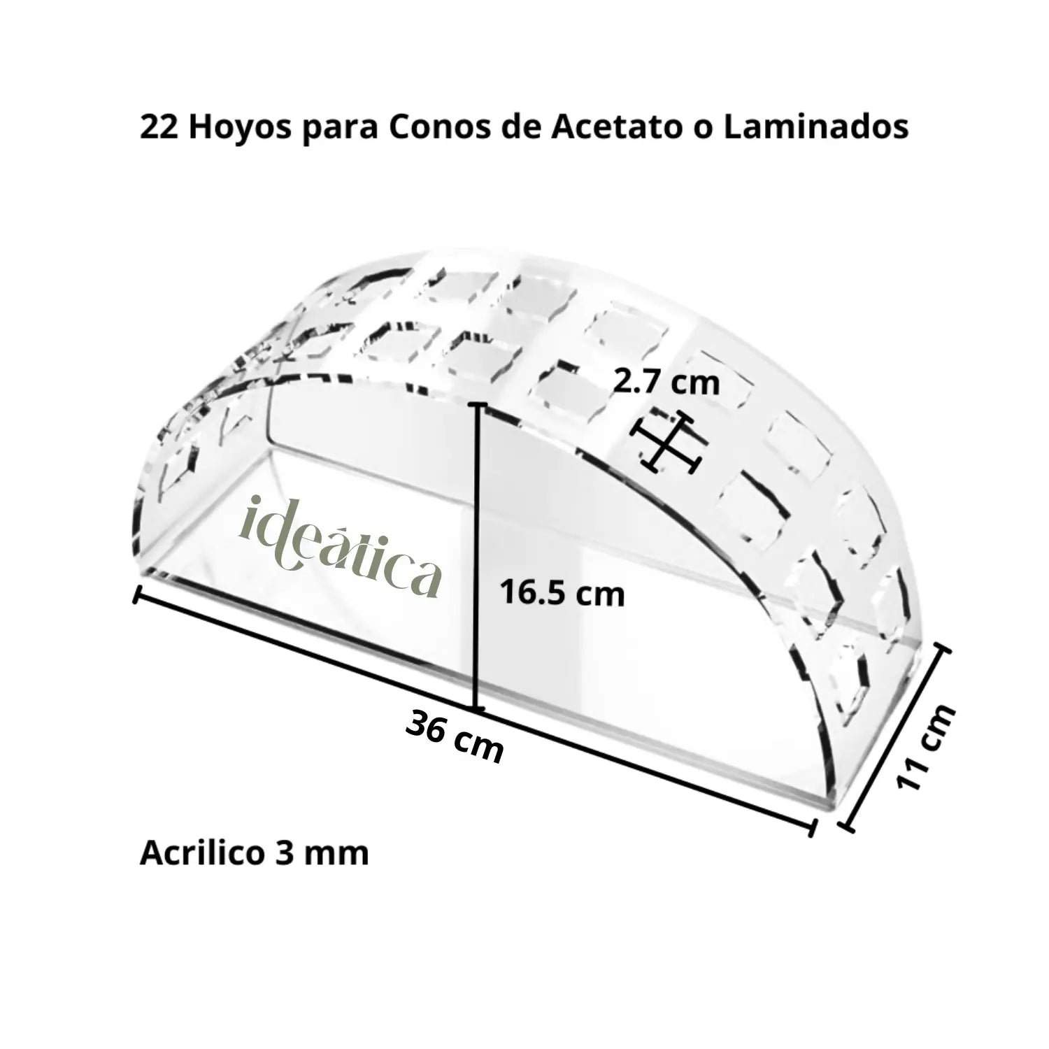 Charola o Base Arco para Conos Postre de Acrilico Candy Bar Catering 22 Hoyos IA