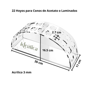 Charola o Base Arco para Conos Postre de Acrilico Plastico Catering 22 Hoyos IA