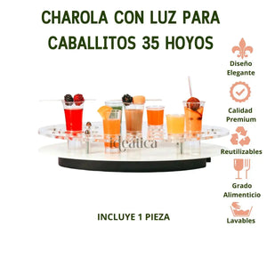 Charola o Base para Caballitos Postre Recargable con Iluminacion de Acrilico Catering 35 Hoyos IA