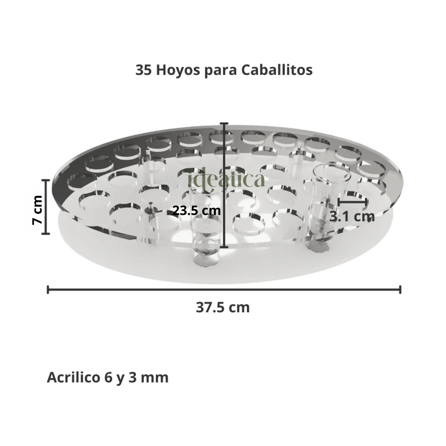Charola o Base para Caballitos Postre Recargable con Iluminacion de Acrilico Candy Bar Catering 35 Hoyos IA