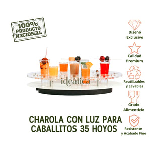 Charola o Base para Caballitos Postre Recargable con Iluminacion de Acrilico Catering 35 Hoyos