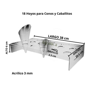 Charola o Base para Conos Postre o Caballitos de Acrilico Catering 18 Hoyos IA