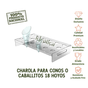 Charola o Base para Conos Postre o Caballitos de Acrilico Catering 18 Hoyos