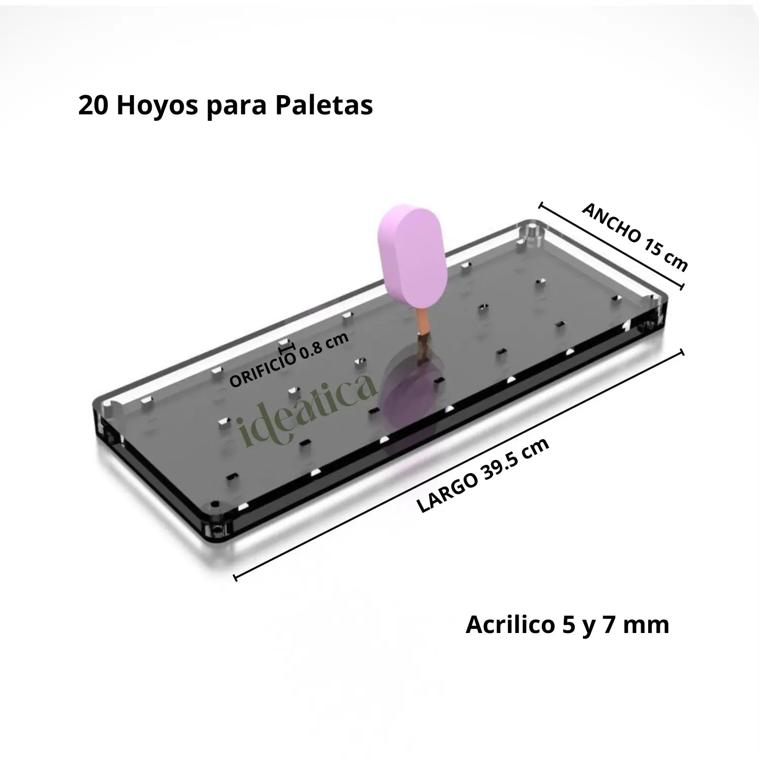 Charola o Base para Mini Paletas Postre o CakeSicles de Acrilico Candy Bar Catering 20 Hoyos IA
