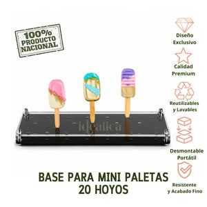 Charola o Base para Mini Paletas Postre o CakeSicles de Acrilico Catering 20 Hoyos