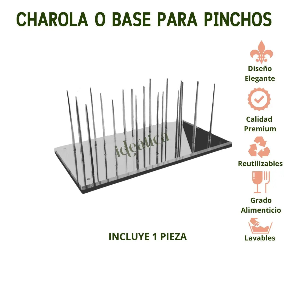 Charola o Base para Pinchos Prisma de Acrilico Espejo Candy Bar Catering 21 Hoyos IA