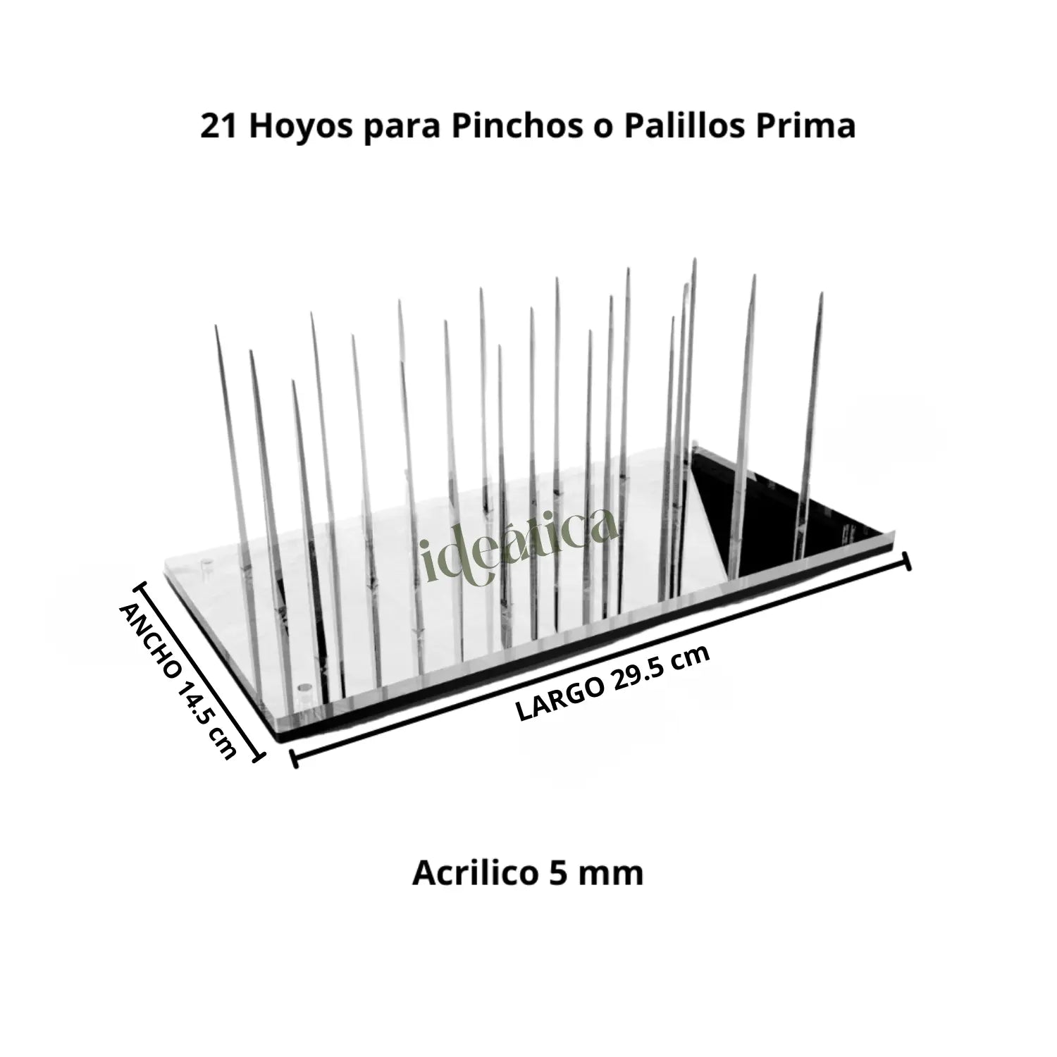 Charola o Base para Pinchos Prisma de Acrilico Espejo Candy Bar Catering 21 Hoyos IA