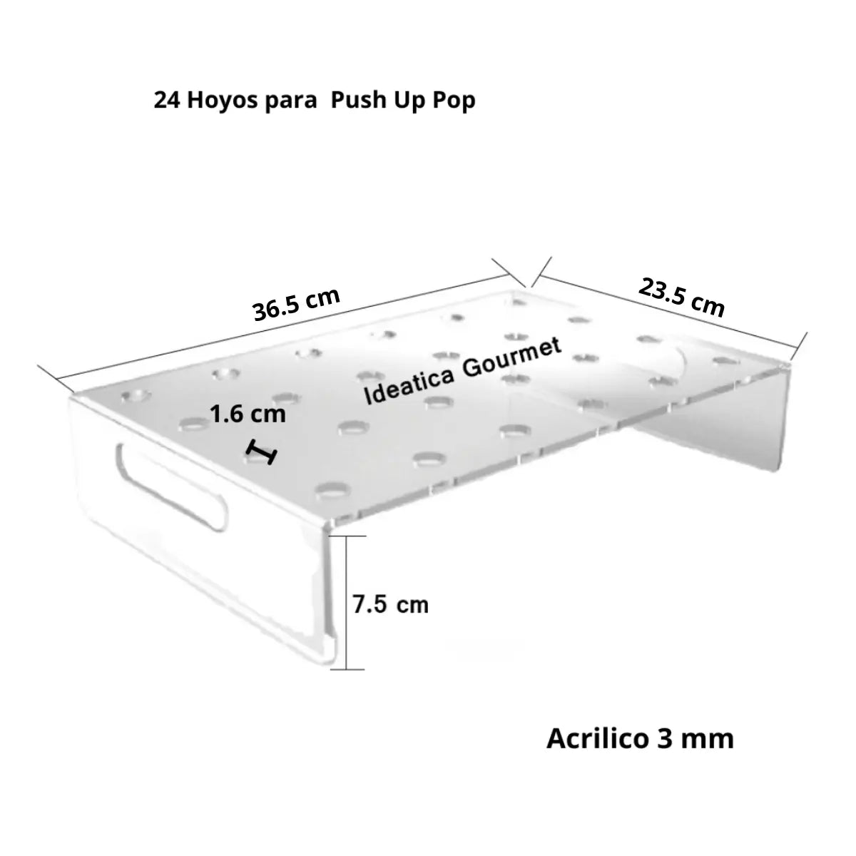 Charola o Base para Push Up Pop Postre de Acrilico Candy Bar Catering 24 Hoyos IA