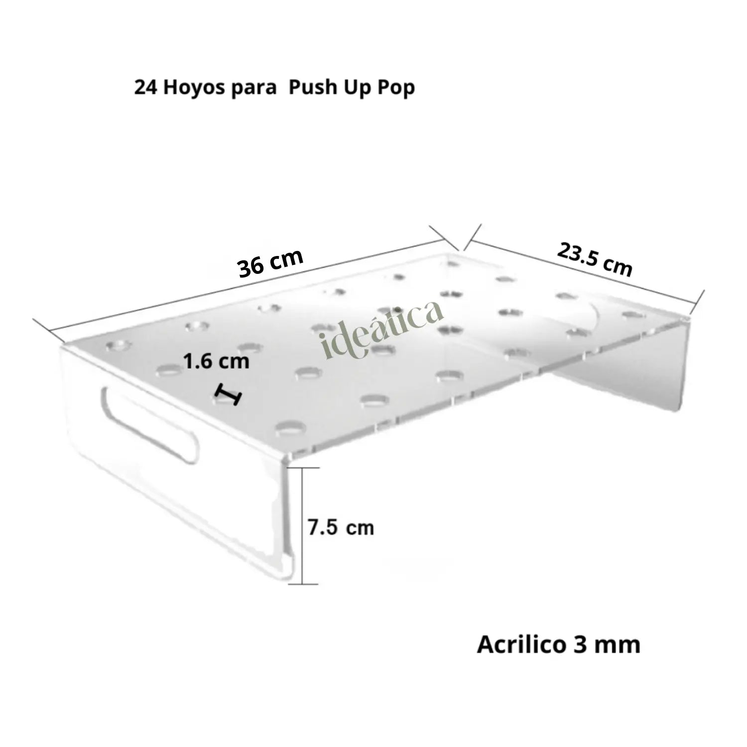 Charola o Base para Push Up Pop Postre de Acrilico Candy Bar Catering 24 Hoyos IA