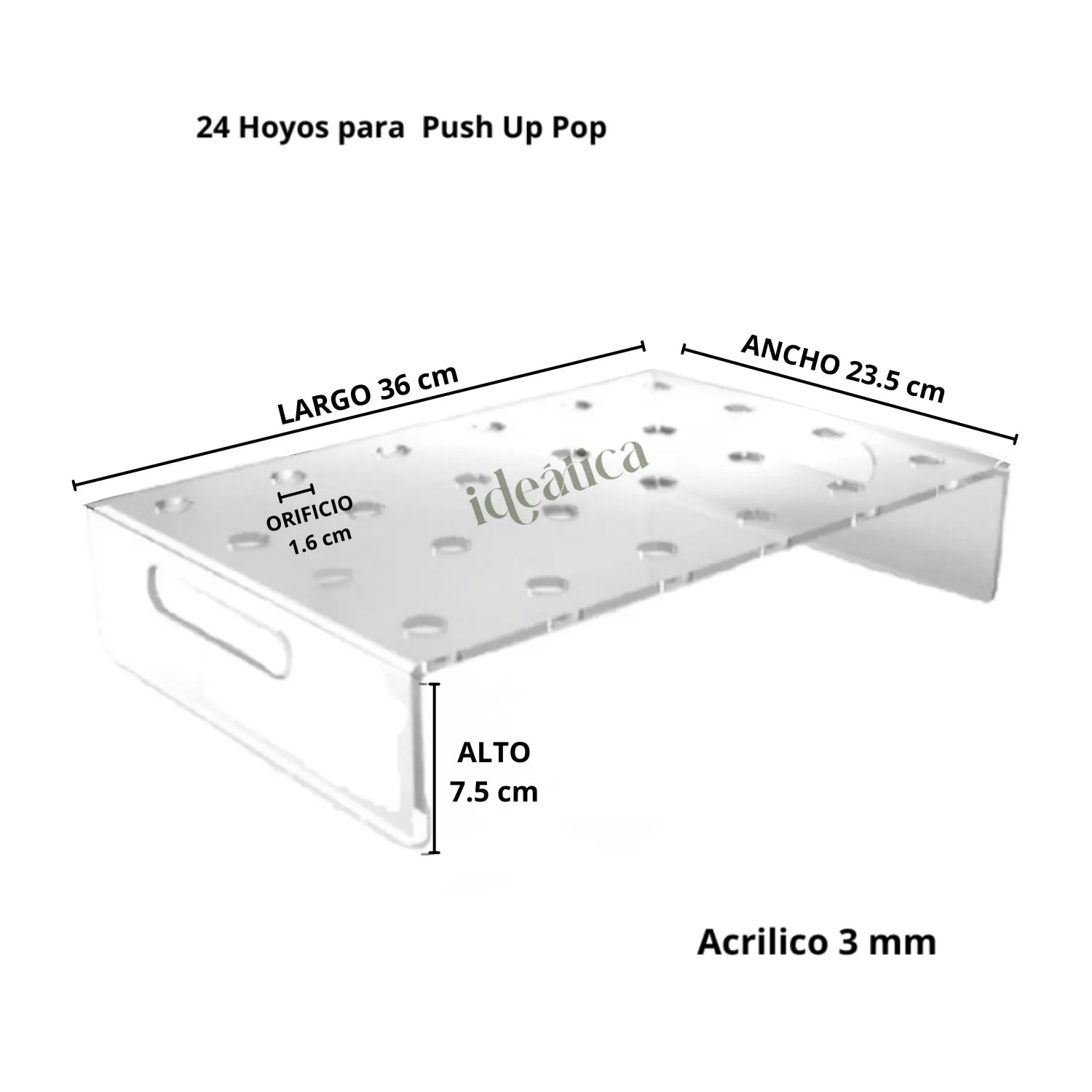 Charola o Base para Push Up Pop Postre de Acrilico Candy Bar Catering 24 Hoyos IA