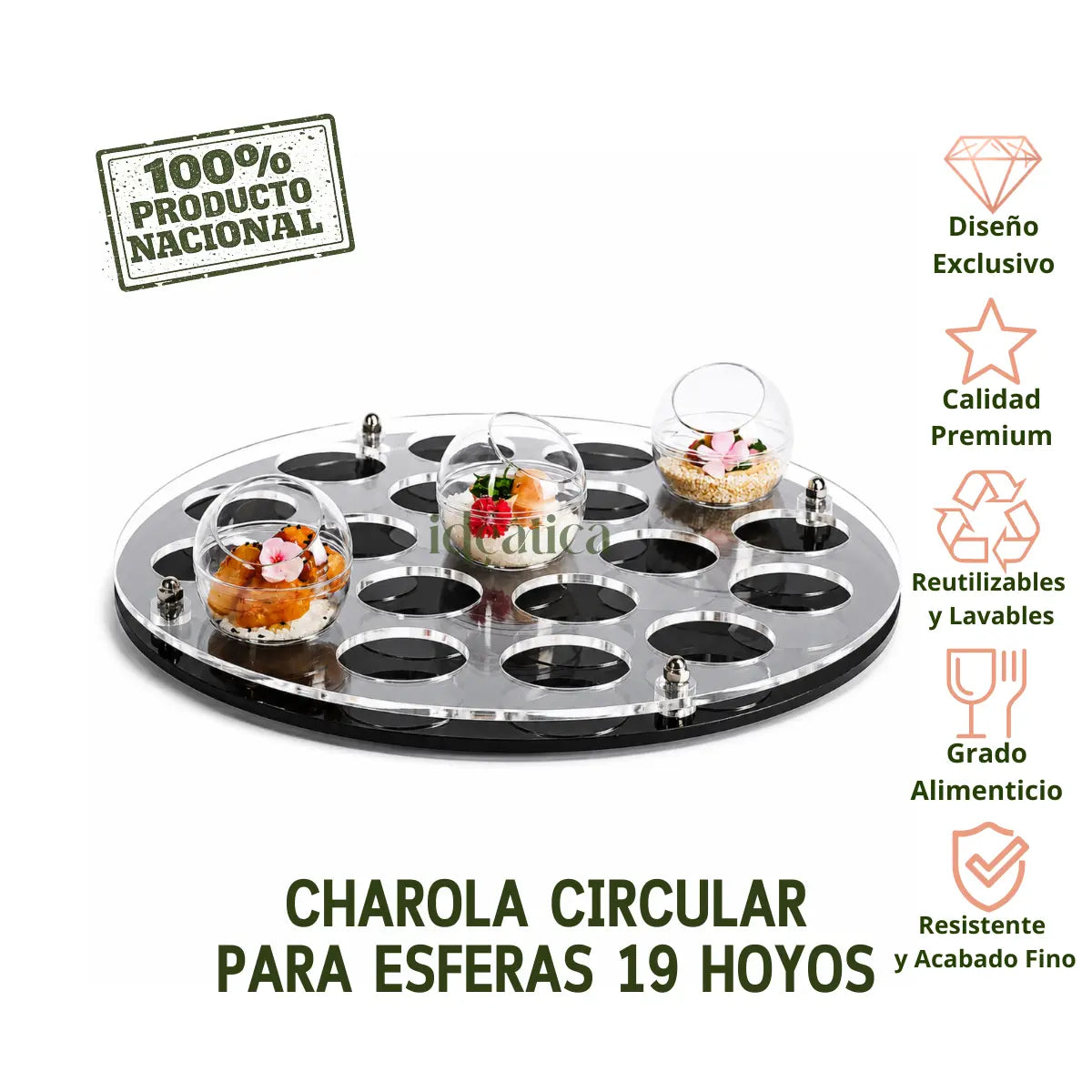 Charola para Esferas Gourmet y Catering Acrilico - 19 Y 16 Hoyos