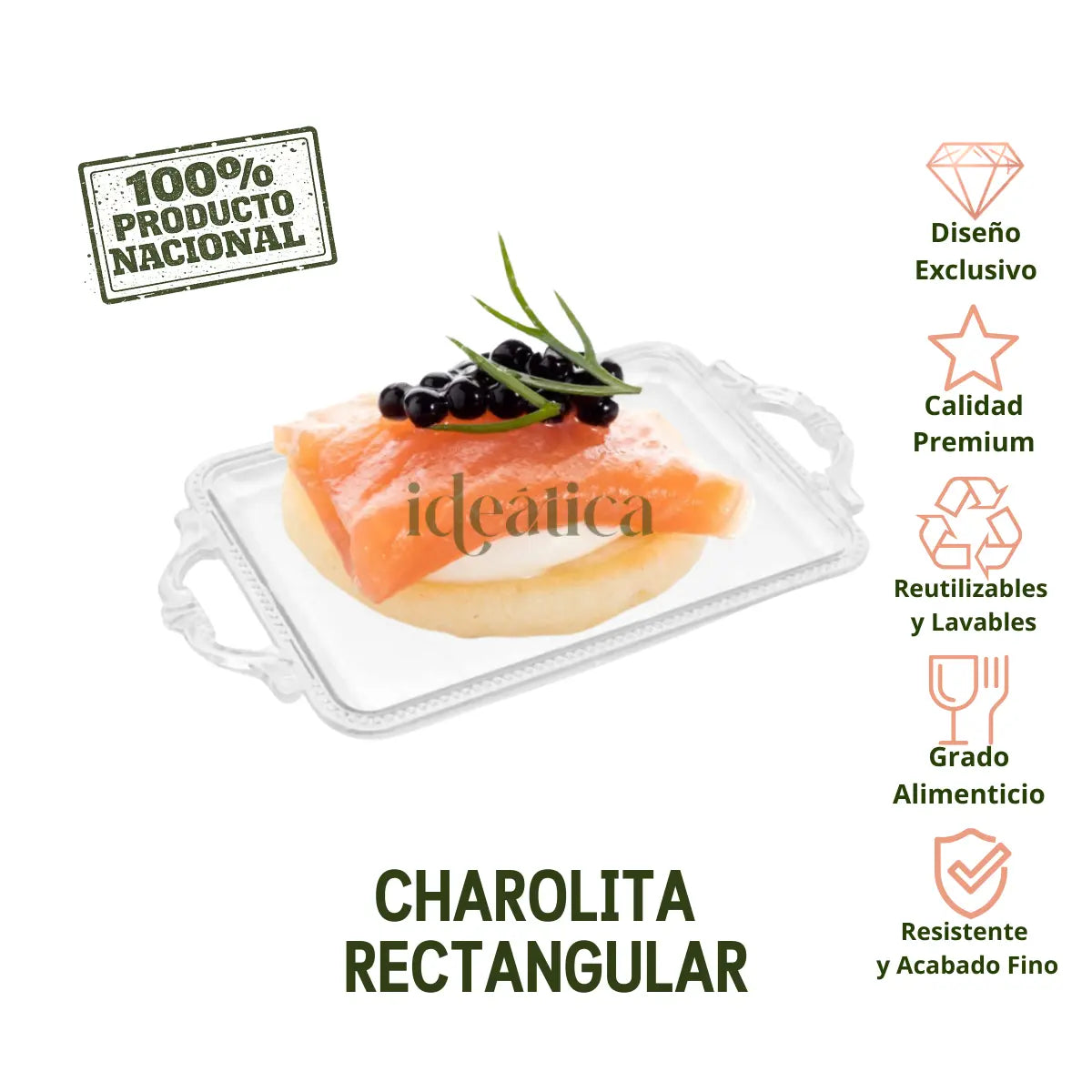 Charolita Canape para Postres Rectangular Re-utilizable Candy Bar Catering 120 pzas IA