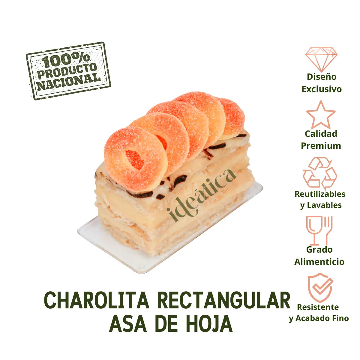 Charolita Rectangular Asa de Hoja Para Canapes o Postres Re-utilizable Candy Bar Catering IA
