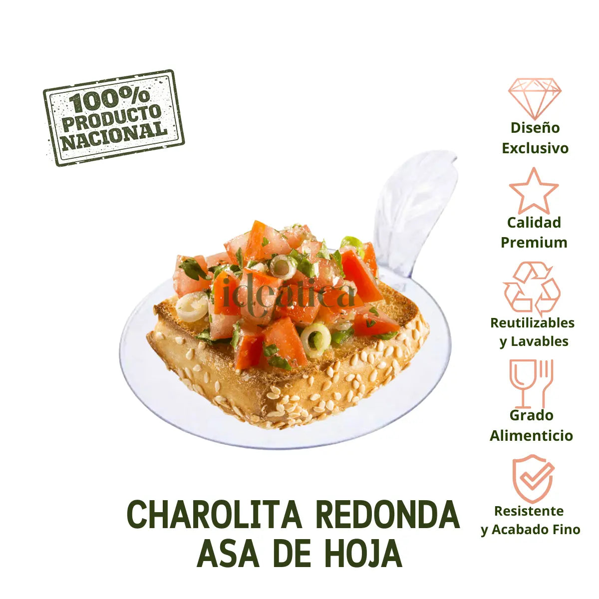Charolita Redonda Asa de Hoja Para Canape o Postres Re-utilizable Candy Bar Catering 100 pzas IA