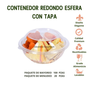 Contenedor Redondo Esfera con Tapa para Alimentos o Comida Plastico INIX