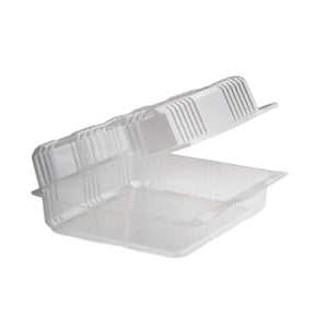 Contenedor Tipo Almeja con Bisagra 24x24 Para Alimentos, Ensaladas, Postres o Comida Plastico Rectangular - ( 10 Pzas / 50 Pzas ) IN