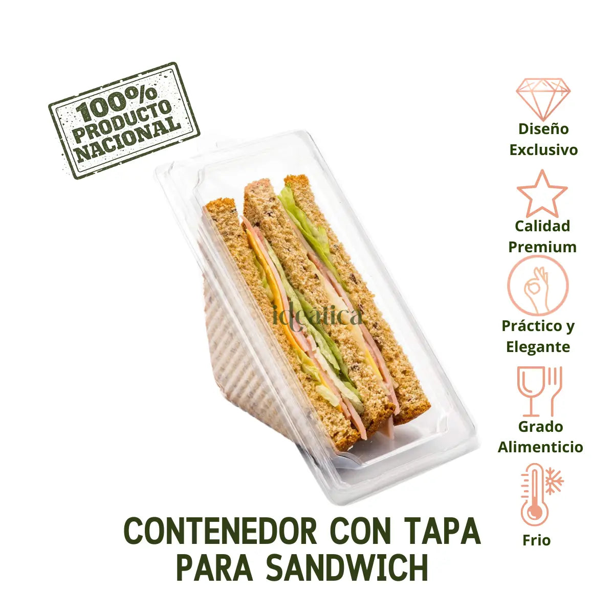 Contenedor con Bisagra Para Sandwich Plastico Triangular - 100 Pzas